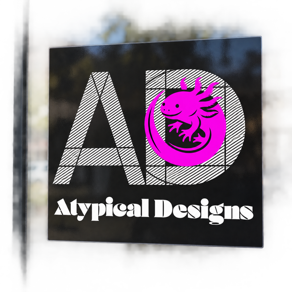Atypical Designs custom decal mockup, 12 by 12 inches