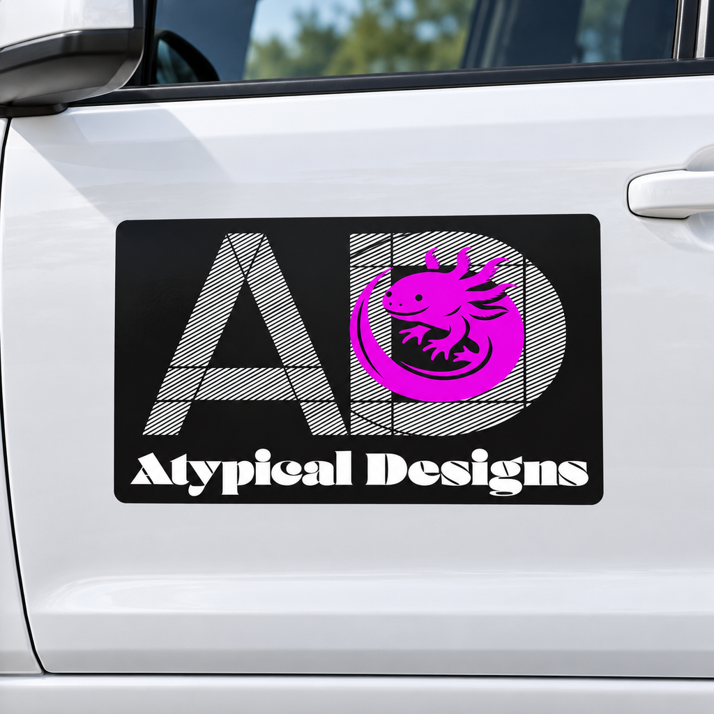 Atypical Designs custom decal mockup, 24 by 12 inches