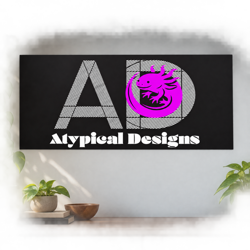 Atypical Designs custom decal mockup, 36 by 12 inches