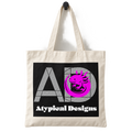 Custom Printed Bag or Tote 13 × 13 in natural canvas tote mockup with Atypical Designs logo