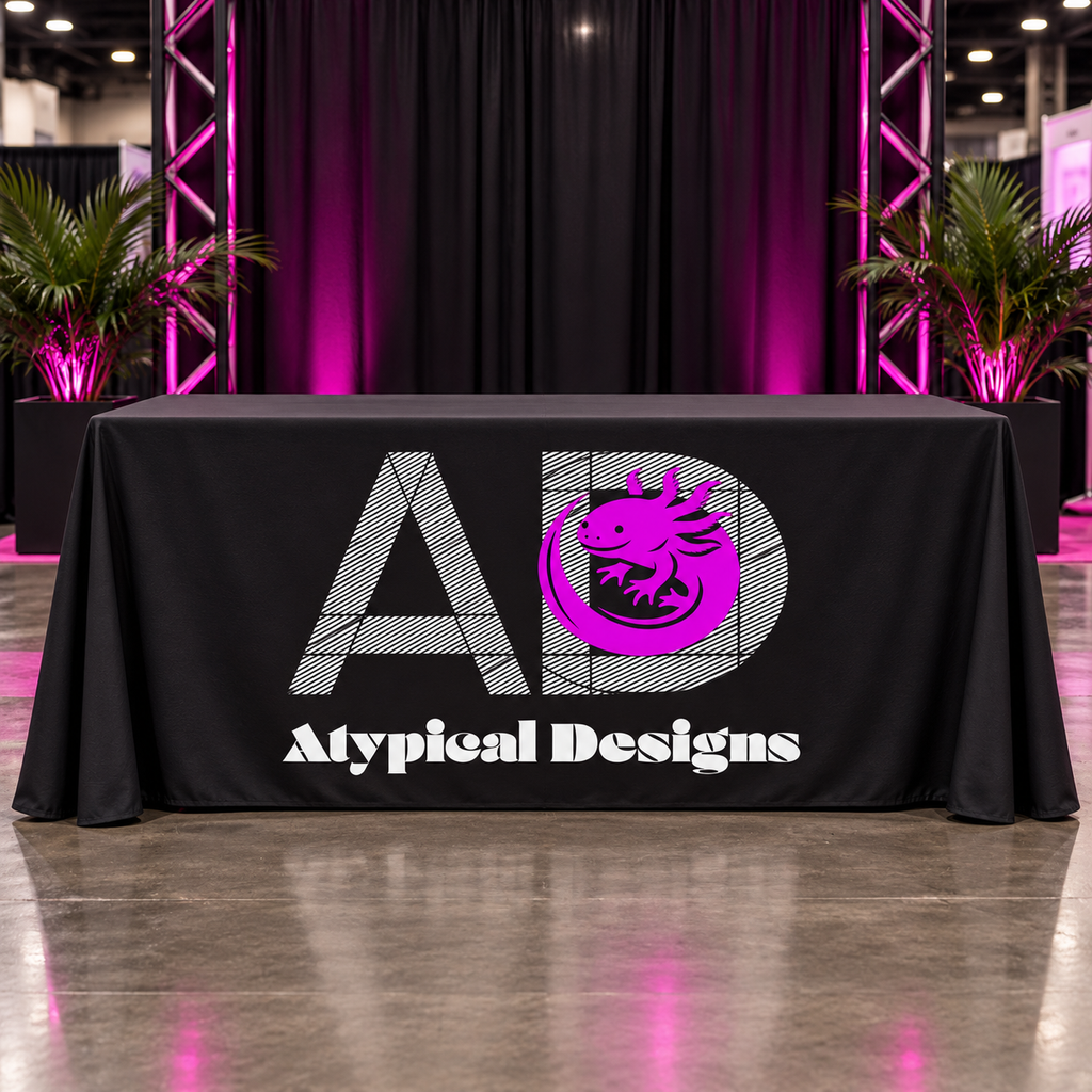 Custom event table cover mockup for an 8 foot table