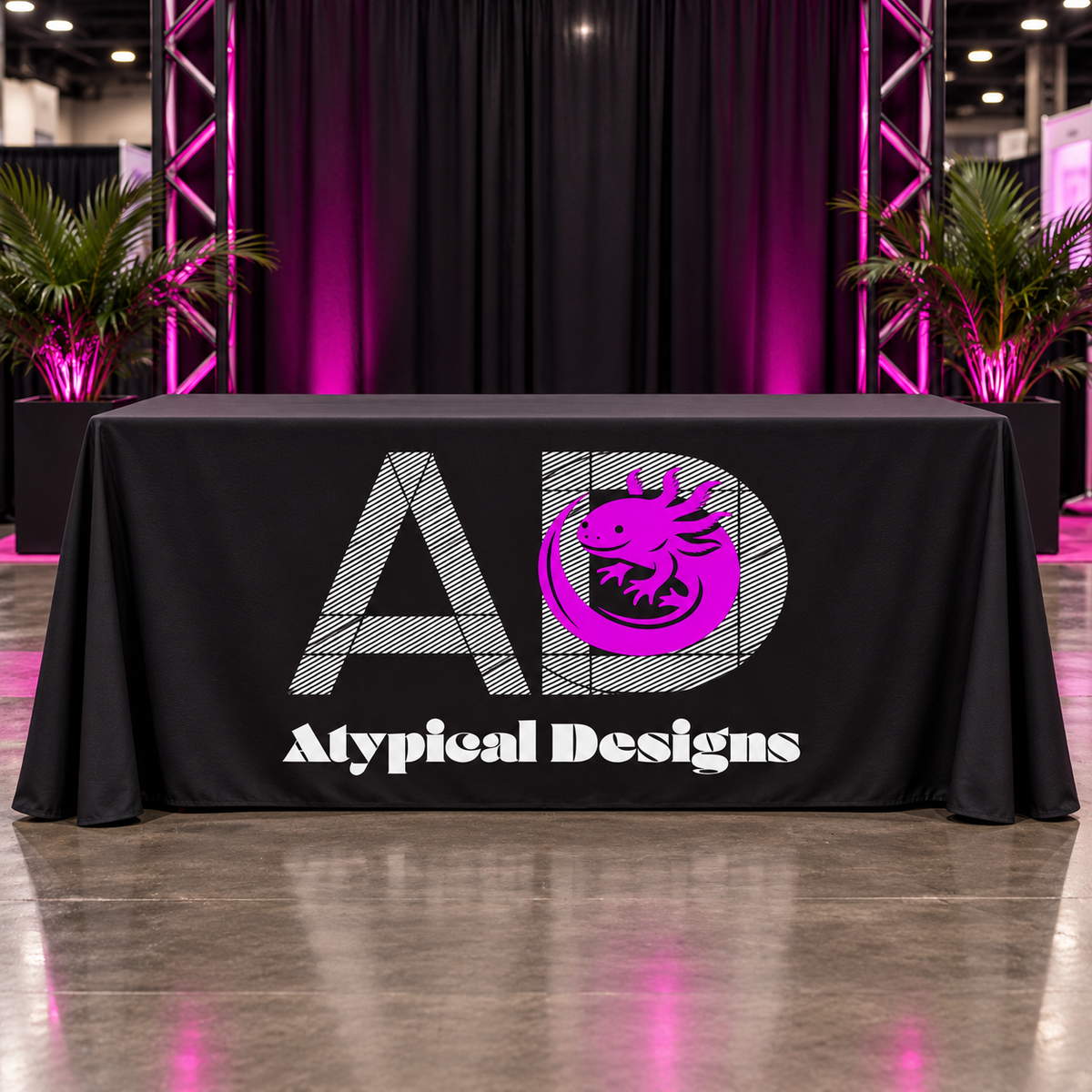 Custom event table cover mockup for an 8 foot table