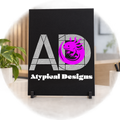 Custom Indoor Sign 11 × 17 in mockup featuring Atypical Designs logo