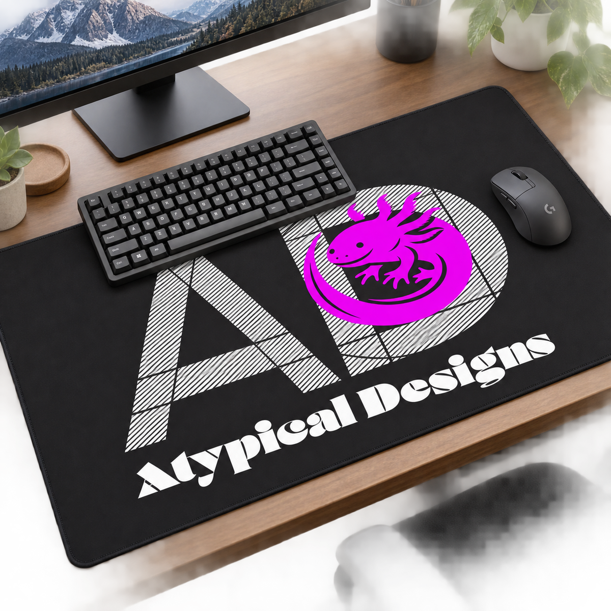 Custom desk mat, approximately 16 x 32 inches, Atypical Designs sample artwork