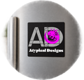 Custom Printed Magnets 3 × 3 in mockup with Atypical Designs logo on refrigerator