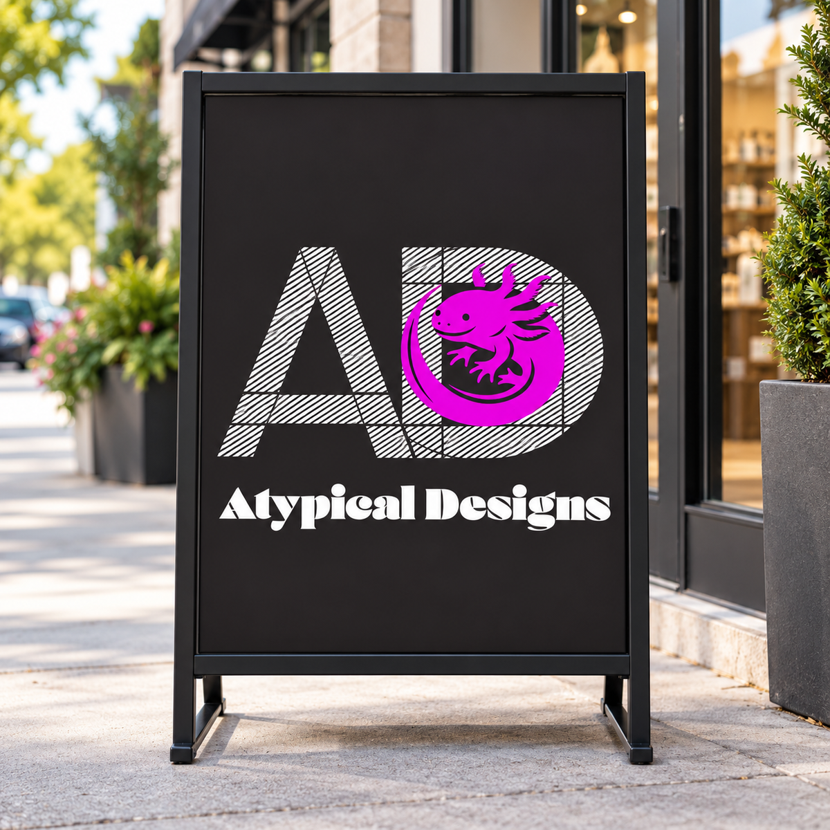 Atypical Designs sign panel or insert mockup, 24 by 36 inches