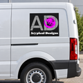 Atypical Designs vehicle graphic mockup, 12 by 12 inches; final fit depends on vehicle