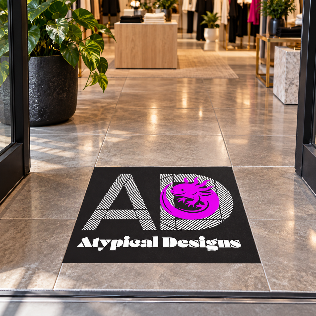 12 x 12 in floor placement with Atypical Designs artwork