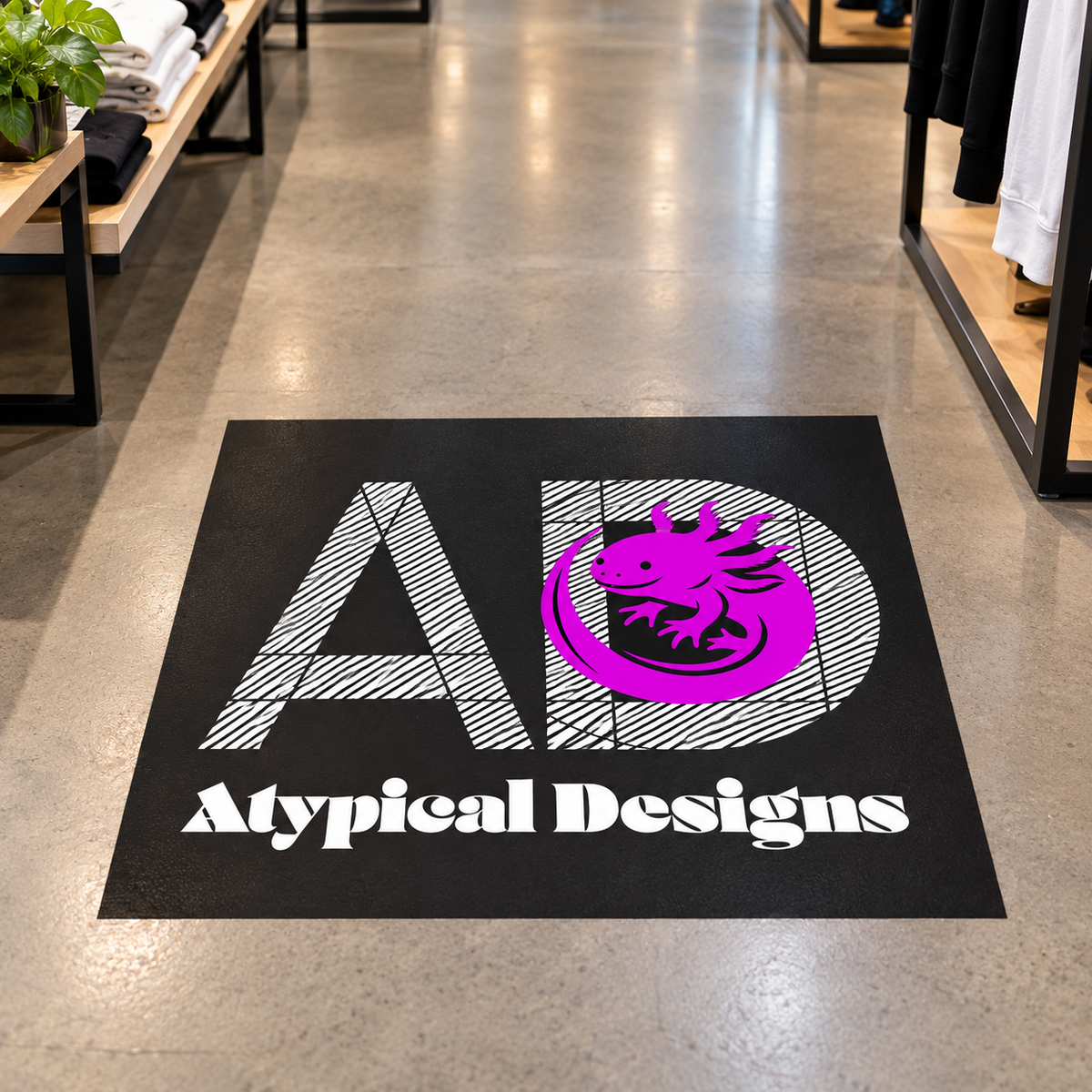 24 x 24 in floor placement with Atypical Designs artwork