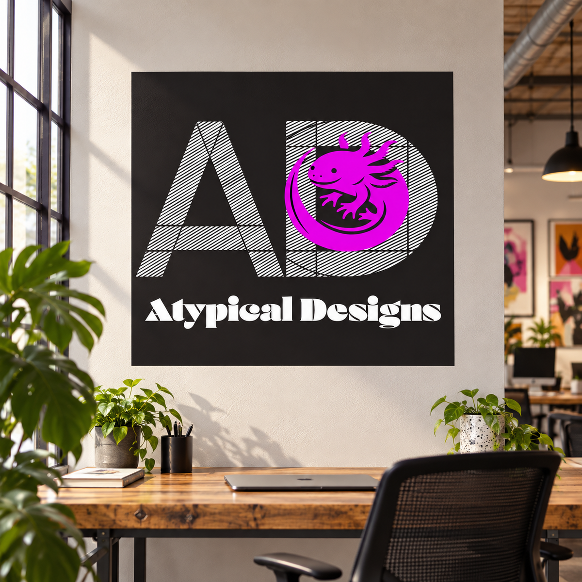 36 x 36 in wall placement with Atypical Designs artwork